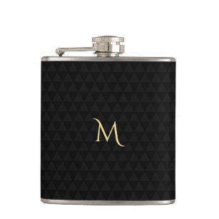 Personalized Gold Monogrammed Modern Black Pattern Hip Flask