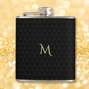 Personalized Gold Monogrammed Modern Black Pattern Hip Flask