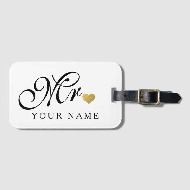 Personalized Gold Mr. Groom Husband Newlyweds Luggage Tag (Front Horizontal)