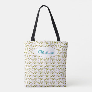 Personalized Gold Music Note Tote Bag
