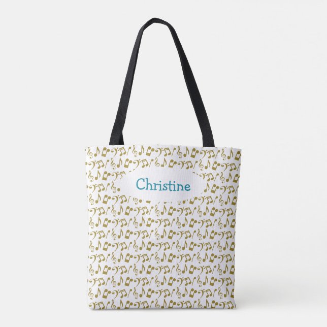 Personalized Gold Music Note Tote Bag (Back)