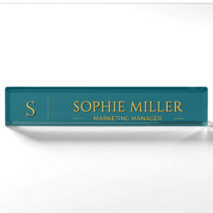 Personalized Gold Name Deep Teal Background Nameplate