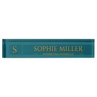 Personalized Gold Name Deep Teal Background Nameplate