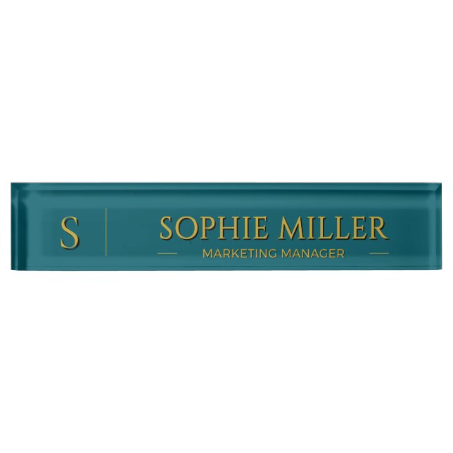 Personalized Gold Name Deep Teal Background Nameplate (Front)