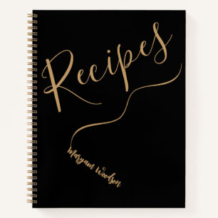 Personalized Gold Name (Recipe Journal) Chic Black Notebook