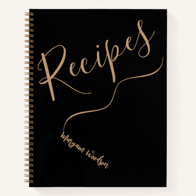 Personalized Gold Name (Recipe Journal) Chic Black Notebook (Front)