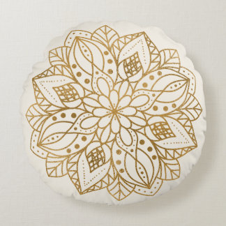 Personalized Gold Nature Mandala Round Pillow