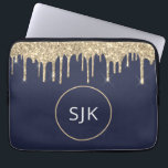 Personalized Gold Navy Blue Glitter Monogram Laptop Sleeve<br><div class="desc">Personalized Gold and Navy Blue Faux Glitter and Sparkle Elegant Monogrammed Initials Case. This case can be customized to include your initial and first name.</div>