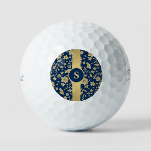 Personalized Gold Navy Floral Golf Balls