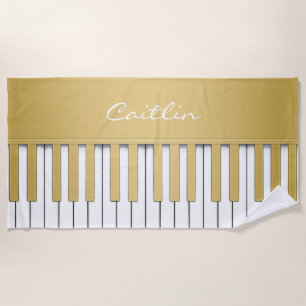 Personalized Gold Piano Keyboard Music Beach Towel