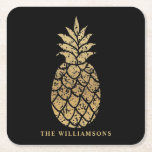 Personalized Gold Pineapple on Black Square Paper Coaster<br><div class="desc">Your family name and a gold pineapple on a black background,  these heavy paper coasters are a fabulous addition to your home decor or give as a gift. Matching items in our store.</div>