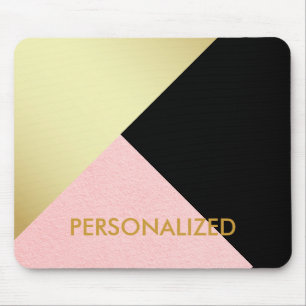 Personalized Gold Pink & Black Abstract Pattern Mouse Pad