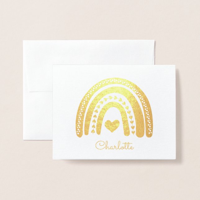 Personalized Gold Rainbow Little Heart Gold Foil Card (Front With Envelope)