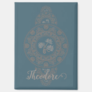 Personalized Gold Rococo Lotus Ornamental Mandala Magnet