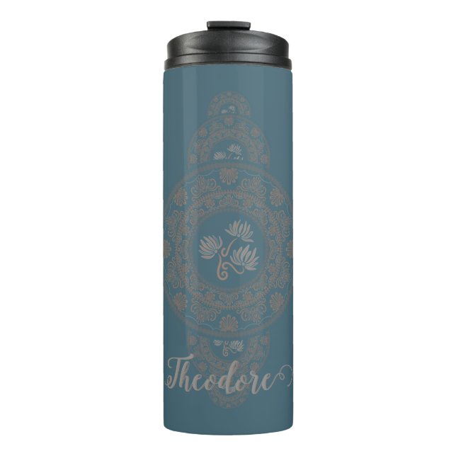 Personalized Gold Rococo Lotus Ornamental Mandala Thermal Tumbler (Front)
