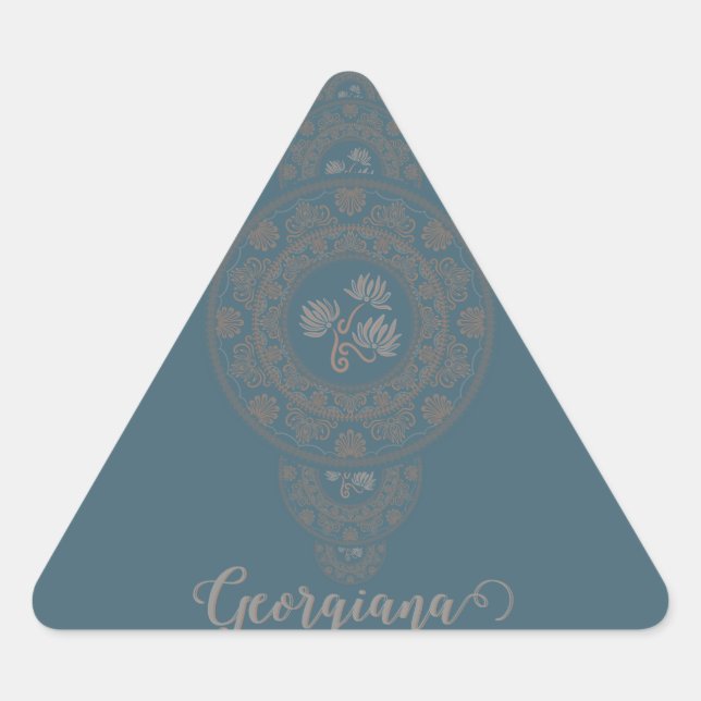 Personalized Gold Rococo Lotus Ornamental Mandala Triangle Sticker (Front)
