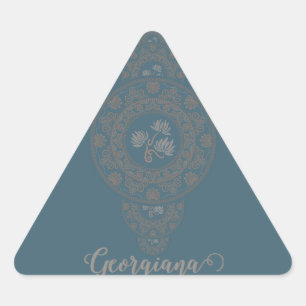 Personalized Gold Rococo Lotus Ornamental Mandala Triangle Sticker