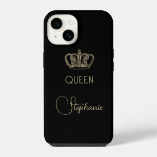 Personalized Gold Royalty Queen on Black iPhone 14 Case