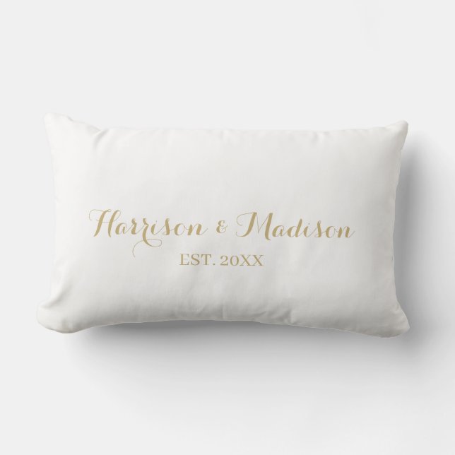 Personalized gold script couple name date Wedding  Lumbar Pillow (Front)