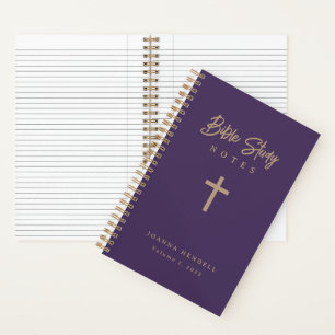 Personalized Gold Script Purple Bible Study Notebook
