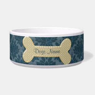 Personalized gold shiny dog bone pet food bowl
