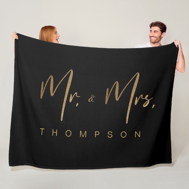 Personalized Gold Signature script Mrs. & Mrs Fleece Blanket (In Situ)