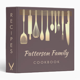 Personalized Gold Silver Family Recipe Cookbook Binder
