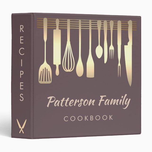 Personalized Gold Silver Family Recipe Cookbook Binder (Front/Spine)