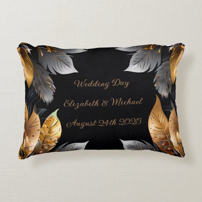 Personalized Gold & Silver Floral Sunflower  Accent Pillow (Front)