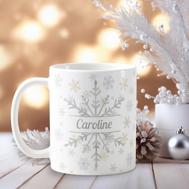 Personalized Gold & Silver Snowflakes Coffee Mug (Creator Uploaded)