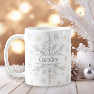 Personalized Gold & Silver Snowflakes Coffee Mug