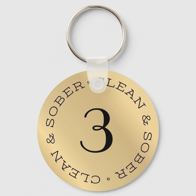 Personalized Gold Sobriety Anniversary Key Chain (Front)