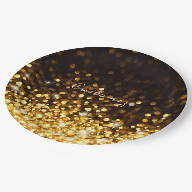 Personalized Gold Sparkle Paper Plate (Angled)