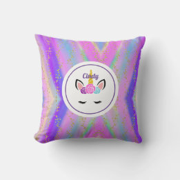 Personalized Gold Speckled Colourful Unicorn Throw Pillow