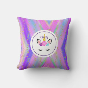 Personalized Gold Speckled Colourful Unicorn Throw Pillow
