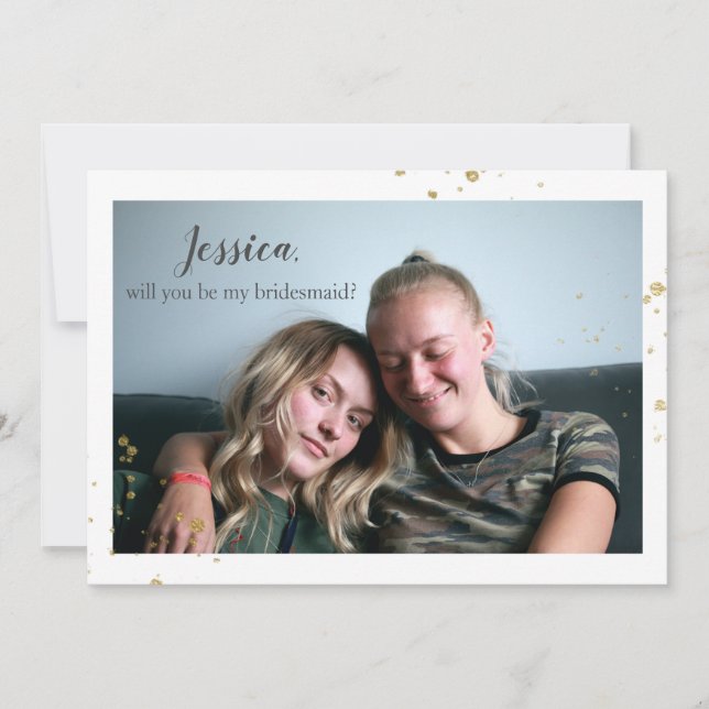 [Personalized] Gold Splash Bridesmaid Proposal Holiday Card (Front)