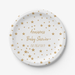 Personalized Gold Star Glitter Girl Baby Shower Paper Plate