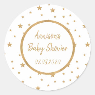 Personalized Gold Star Glitter Sparkle Baby Shower Classic Round Sticker