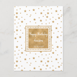 Personalized Gold Star Happy Birthday Postcard