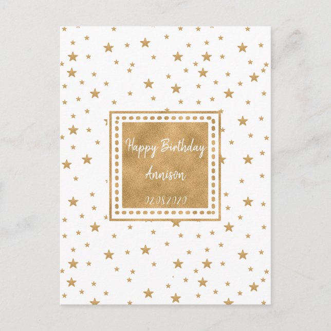 Personalized Gold Star Happy Birthday Postcard (Front)