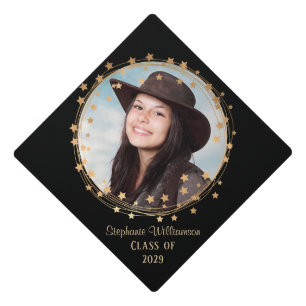 Personalized Gold Star Photo Wreath Graduation Cap Topper