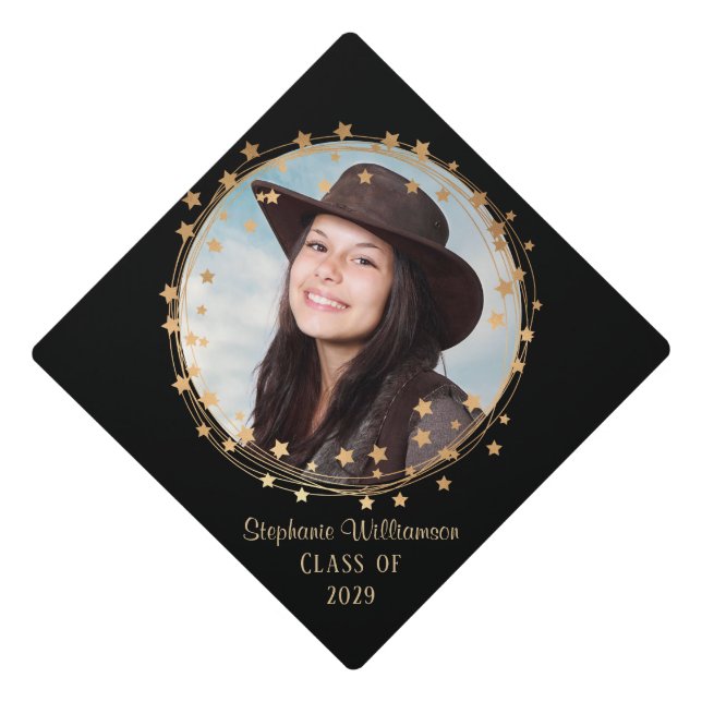 Personalized Gold Star Photo Wreath Graduation Cap Topper (Front)