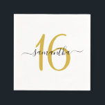 Personalized Gold Sweet 16 Napkin<br><div class="desc">Minimalist gold number 16 for her Sweet Sixteen birthday.
Change the colours or number to another milestone birthday. 
Create your own girly name paper napkins birthday decor.</div>
