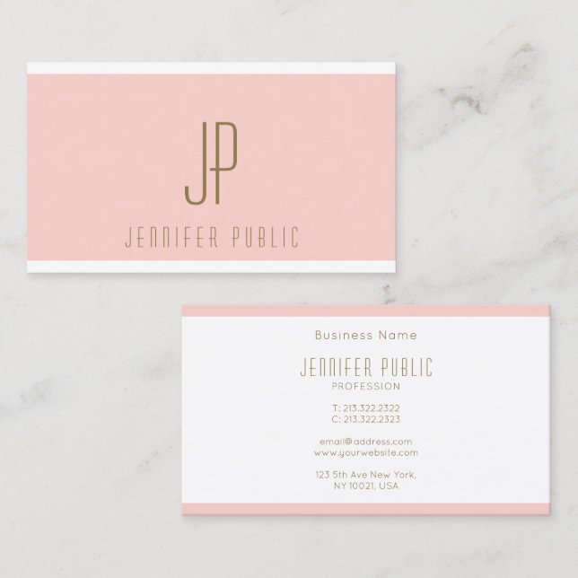 Personalized Gold Text Blush Pink Modern Monogram Business Card (Front/Back)