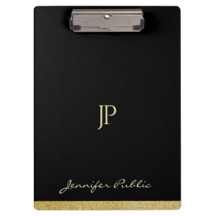 Personalized Gold Text Custom Name Monogram Modern Clipboard