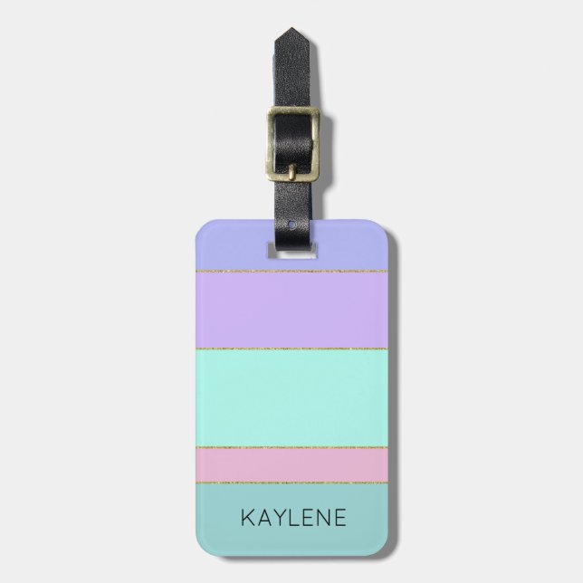 Personalized Gold Trim Colour Stripes Luggage Tag (Front Vertical)