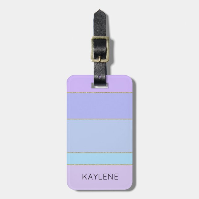 Personalized Gold Trim Colour Stripes Luggage Tag (Front Vertical)