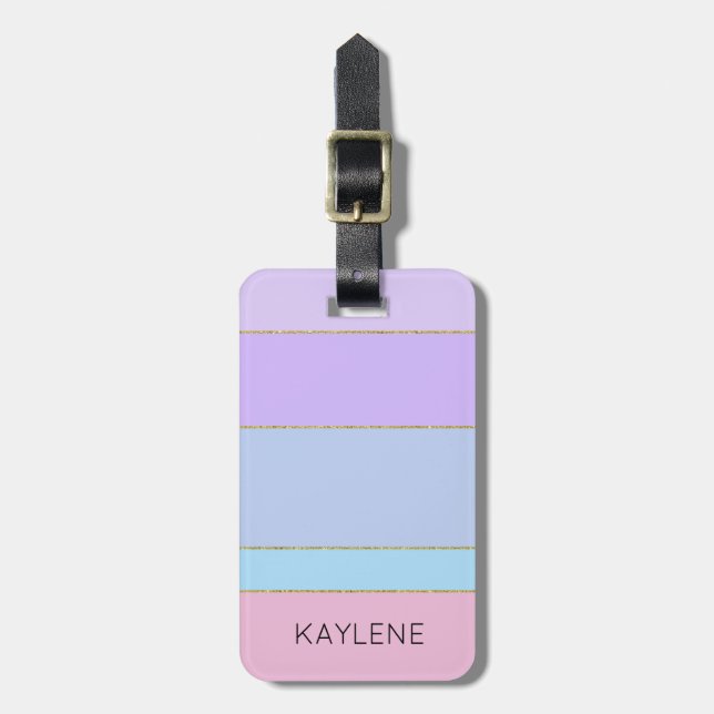 Personalized Gold Trim Colour Stripes Luggage Tag (Front Vertical)
