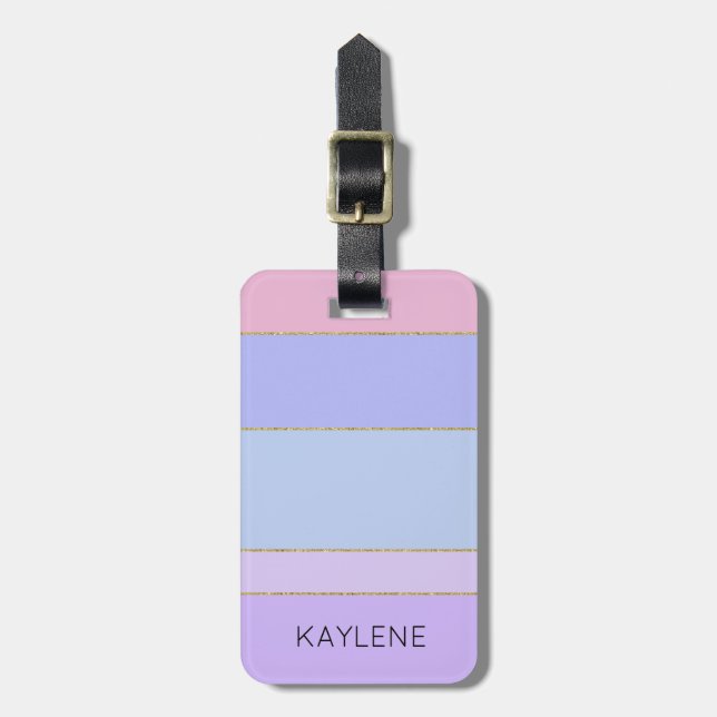 Personalized Gold Trim Colour Stripes Luggage Tag (Front Vertical)
