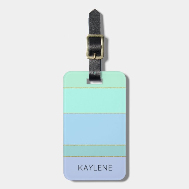 Personalized Gold Trim Colour Stripes Luggage Tag (Front Vertical)